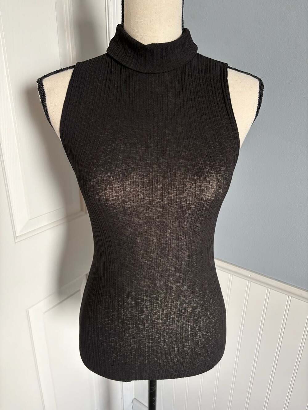 Free People Intimately Black Ribbed Sleeveless Turtleneck Bodysuit Size S NWT